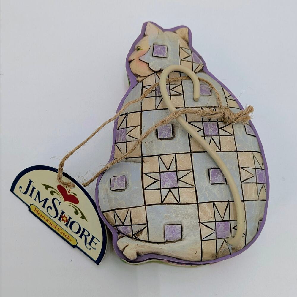Jim Shore Cat Trinket Box Heartwood Creek Quilt Folk Art Resin Case Floral Decor